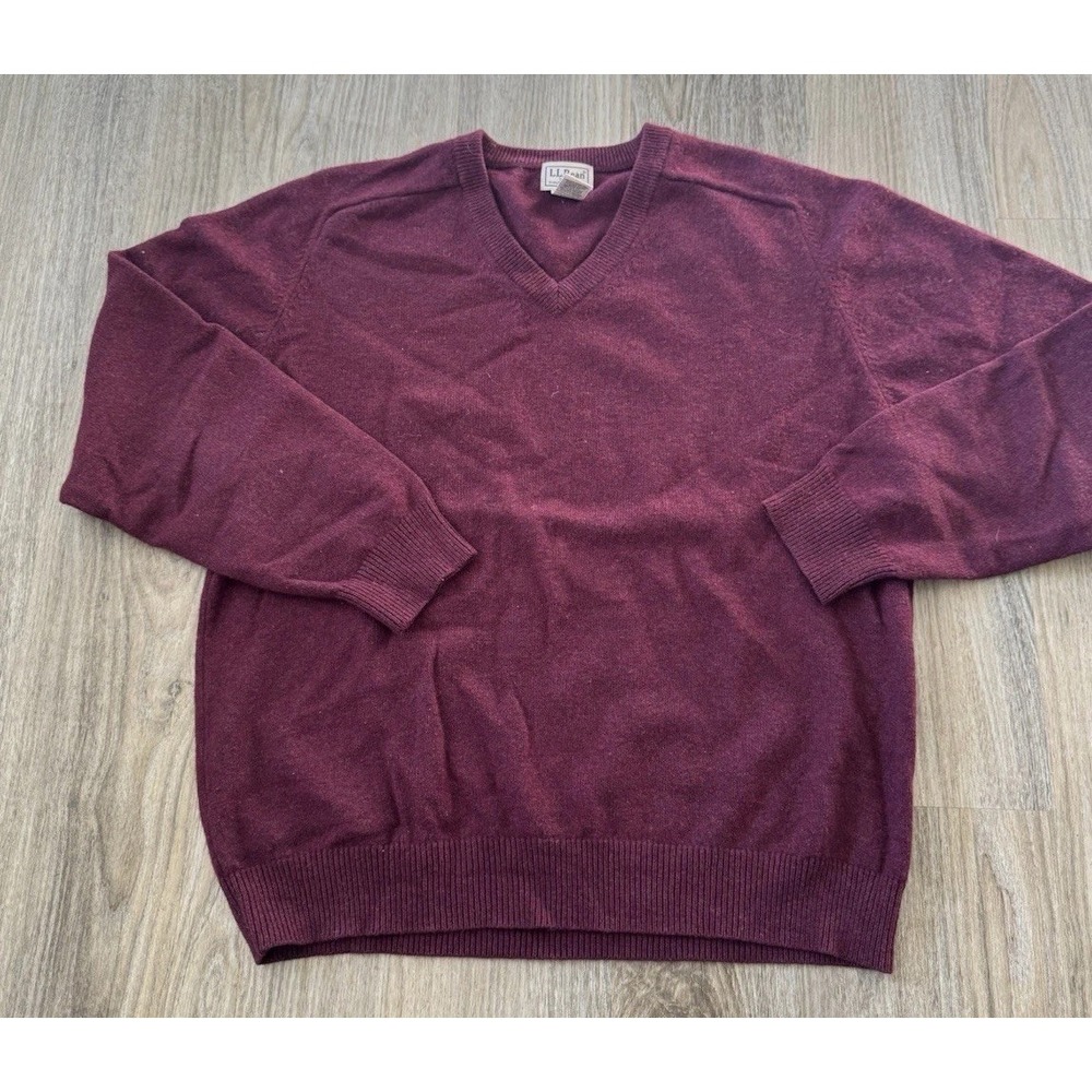 LL BEAN Sweater Mens Red‎ Burgundy Lambs Wool Knit Pullover Jumper Grandpa Sz M